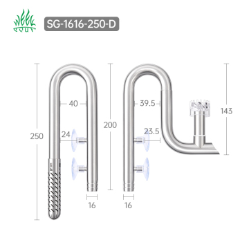 TUBO DI LILY ACCIAIO INIDOLE AGGIORNATO 16 mm con succhioni, accessori per ingresso e uscita del filtro