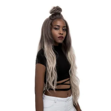 X-TRESS New moon part lace frontal  Long body wave Ombre grey Colored hair wig  Synthetic Hair lace front Wigs For Black Women