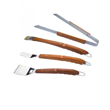 Wooden handle Barbecue Grill cutlery set 4 tlg