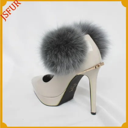High-heeled Fur Shoes Genuine Fox Fur Pompom Accessory Shoes