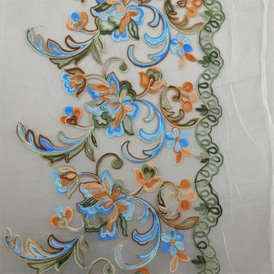 Multicolor Mesh Polyester Embroidered Lace Fabric: A Fancy Flower Design