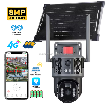 4G Solar Powered 8MP 3 Lens 4K PTZ CCTV Camera - V380 Pro