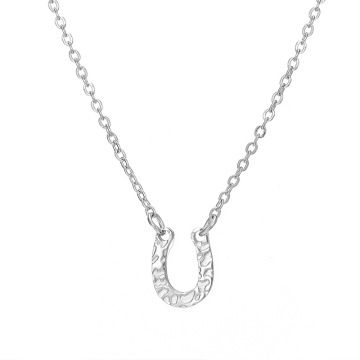 Aangepaste groothandel U-vormige roestvrijstalen hanger ketting met 14k gouden plating en hamerontwerp