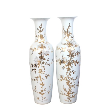 Large Antique Gold Rosemary Flower Pattern Ceramic Floor Vase - RZKN02
