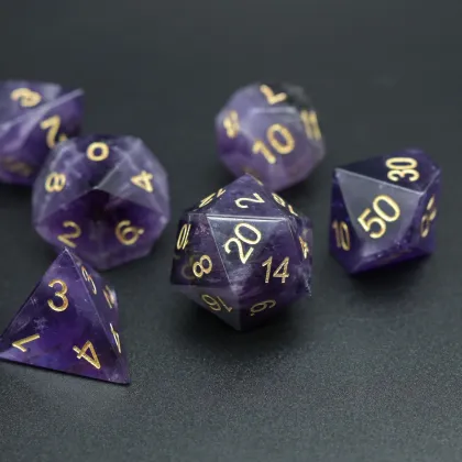 Amethyst Crystal Stone DND Dice Set - 7PC Gemstone Dice for Collectors