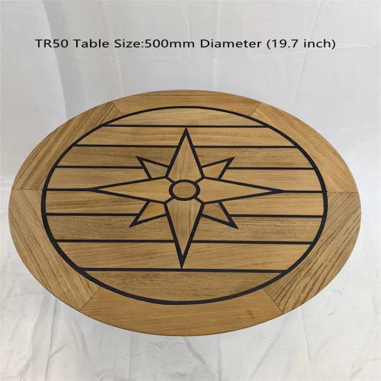 Boat Round Teak Table Top with Star Inlay and Black Deck Caulking