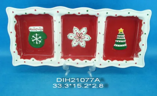 Christmas Decorative Hand-Painted Ceramic 3 Section Plate