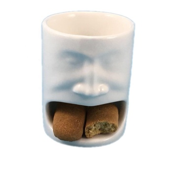 3D Raised Embossed Face Porcelain Coffee Mug with Cookie Mouth Pocket