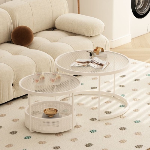 Internet celebrity light luxury cream style modern small round table small apartment new Changhong glass coffee table