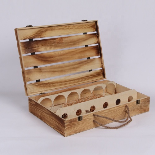 Vintage Pine Wood 6 Bottle Wine Storage Box