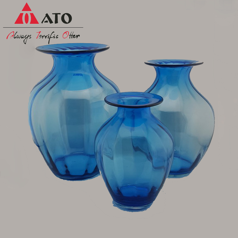 Jarrones de adornos de jarrón de vidrio simples simples de ATO azul