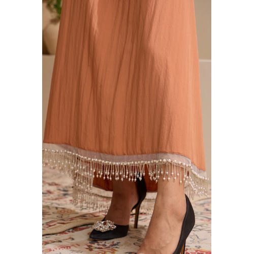 گرد و غبار رز Rhinestone Trim Abaya
