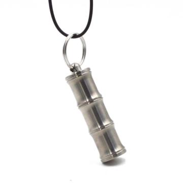 Bamboo Shape Titanium Vattentät Pill Container Keychain