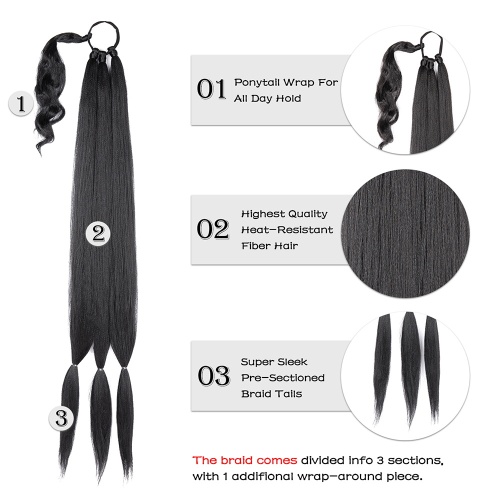 Alileader Provide Sample 36inch 180g Long Rubber Synthetic Ponytail Hair Extension Yaki Braided Hair Wig