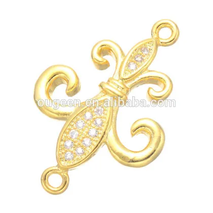Loop Fleur De Lis Flower Platinum Color Jewelry Finding Micro Pave Zircon Connector