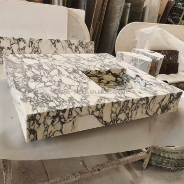 Calacatta Viola Cube Coffee Table with Arabescato Carrara Marble Plinth