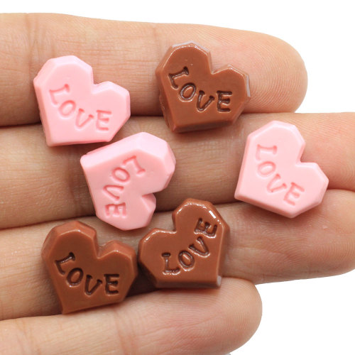 Romantic 100Pcs Heart Chocolate Resin Cabochon Beads Flatback Letter LOVE For Phone Cover Art Decor Diy Ornament Accessories