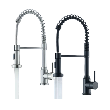 Black Chrome Zinc-Alloy Spring Faucet with 360 Degree Rotation and 2 Modes Sprayer for Kitchen Sink