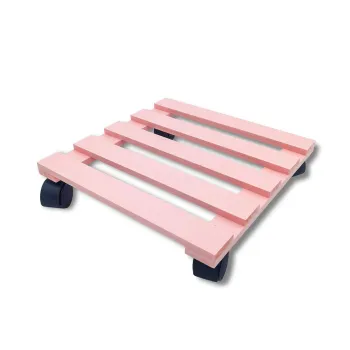 Pink Wooden Indoor Plant Shelf with Wheels