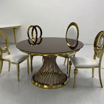 Modern design dining room furniture gold Steel frame 6 chairs and marble dining table set