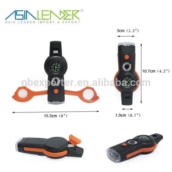 7 in 1multi functional tool emergency outdoor whistle with compass LED light