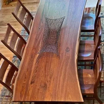 Modern Factory Price Wooden Kitchen Furniture Live Edge Slab Solid Walnut Wood Dining Restaurant Table