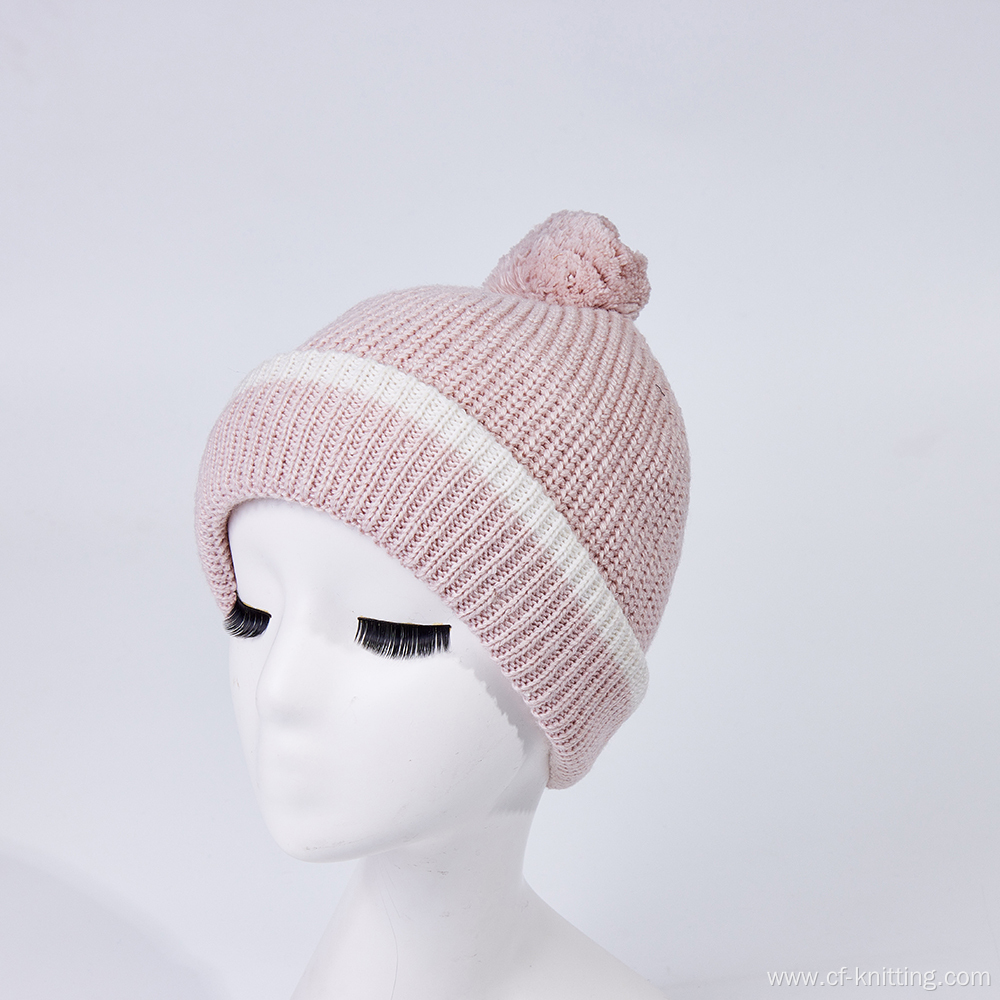pink color winter beanie hat for women