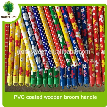 Flower design PVC COATED wooden broom stick