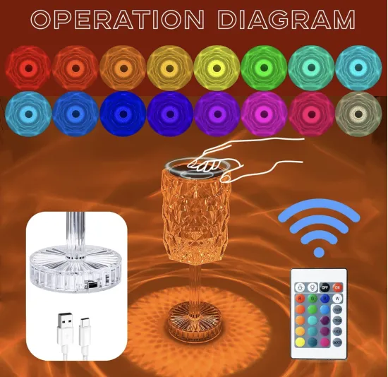 Crystal Table Lamp with RGB Color Changing Night Light: Romantic LED Touch Lamp for Living Room