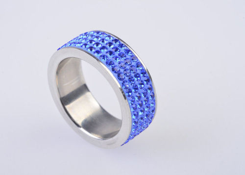 Exquisite Craftsmanship Blue Color Handcrafted Crystal Stainless Steel Wedding Rings