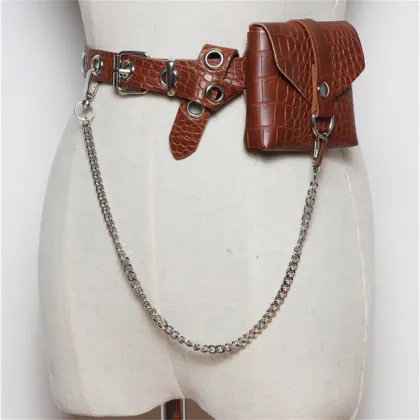 Premium Brown Crocodile-Embossed Mini Lipstick Belt Bag