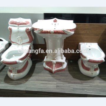 Luxury two piece toilet pedestal basin bidet decorated bath toilet
