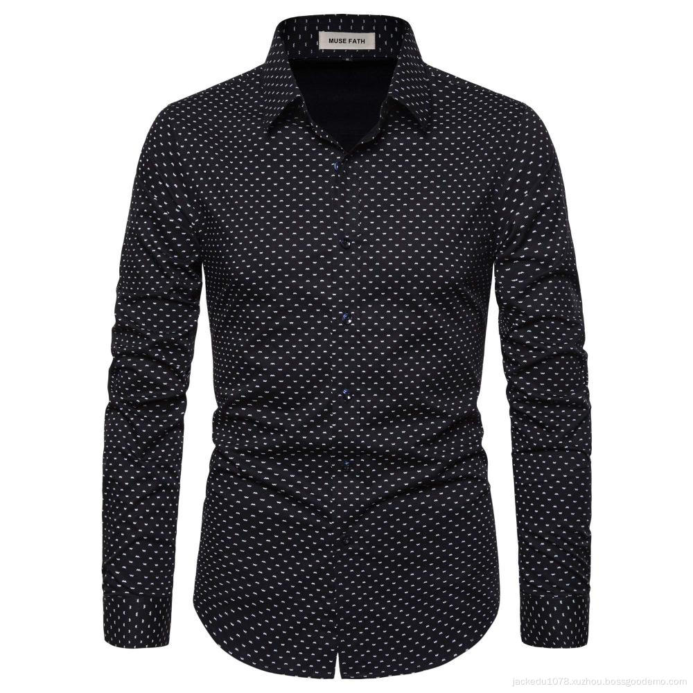 Men's Printed Cotton Casual Long Sleeve Regular Fit Dress Shirt