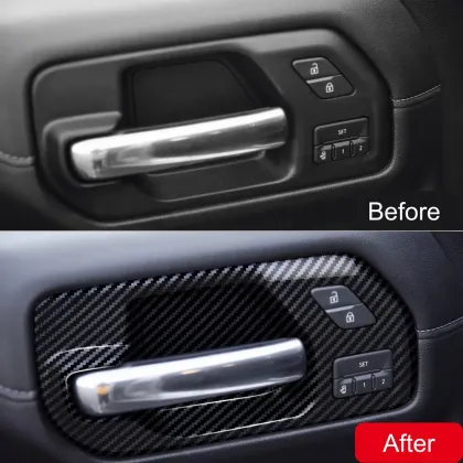 Carbon Fiber Inner Door Handle Trim Panel Cover for Chevy Silverado 1500 & GMC Sierra 2019-2023