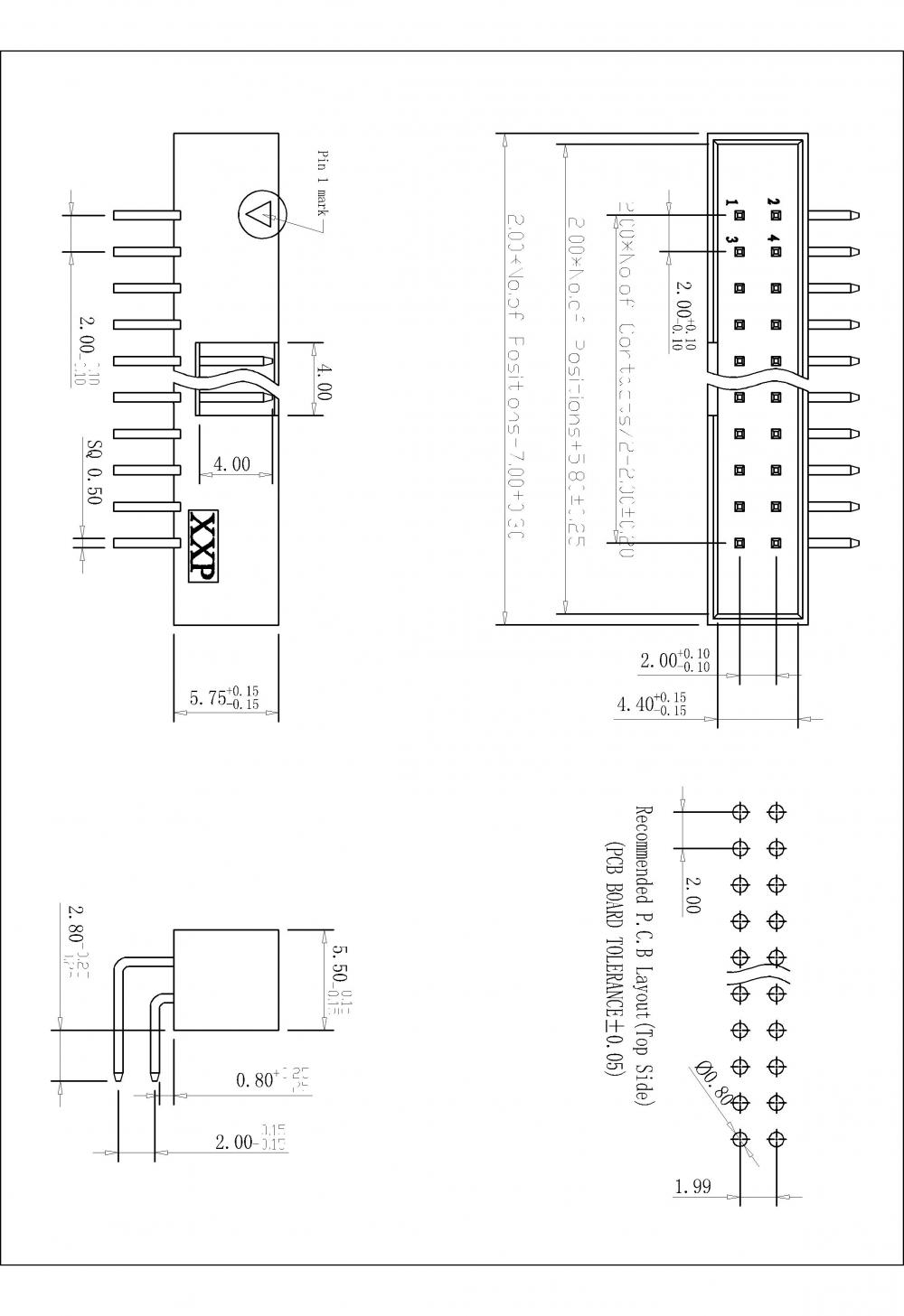 2,0 x 2,0 мм, окутанная коробка, погружение в заголовок 90 ° ч = 5,75