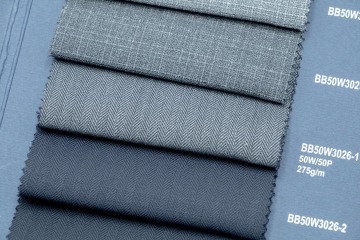 Charcoal Herringbone 50% Wool Fabric