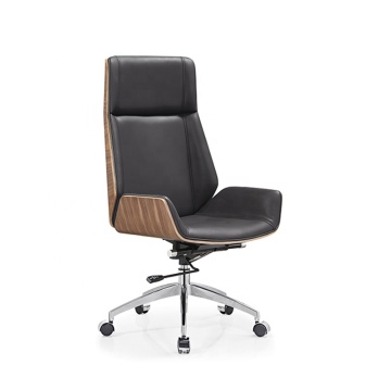 Popular Black Leather Executive Office Chair with High Back and Ripple Design