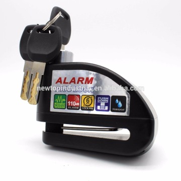 Custom black alarm disc brake lock siren padlock alert lock for motorbike or bicycle