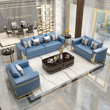 High-End Italian Leather Sectional Sofa Set for Villas and Hotels