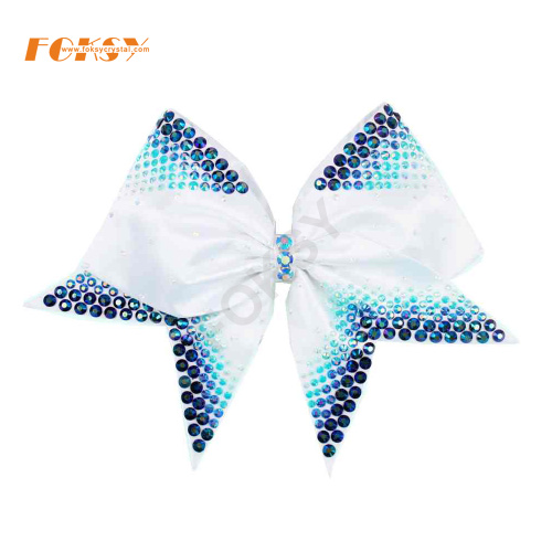 Gradient blue heat press rhinestone cheer bow transfer