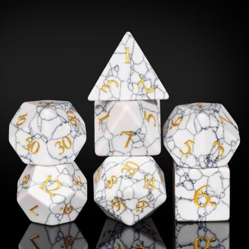 Howlite Stone DND Dice Set, 7PCS Handmade Gemstone Dice Set for Dungeons and Dragons Tabletop Role Playing Game