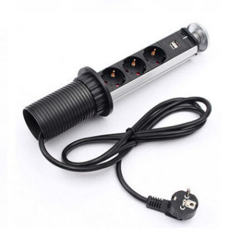 Germany Type 3 Ways 2xUSB Aluminum Alloy+PC New Arrival Hidden Desktop Pop-up Socket