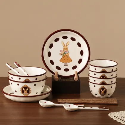 Bunny Easter Vintage Peter Rabbit 4-Person Microwaveable Ceramic Dinner Set