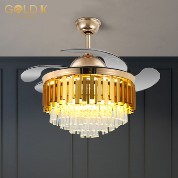 Modern 42 Inch Gold Fan Chandelier with Crystal Blades
