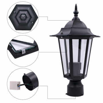 Lampada del pilastro della lanterna nera - supporto per palo della luce posteriore esterno per percorso, giardino, portico e illuminazione del cortile