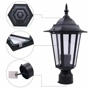 Black Lantern Pillar Lamp - Outdoor Post Top Light Pole Mount for Pathway, Garden, Porch, and Yard Lighting