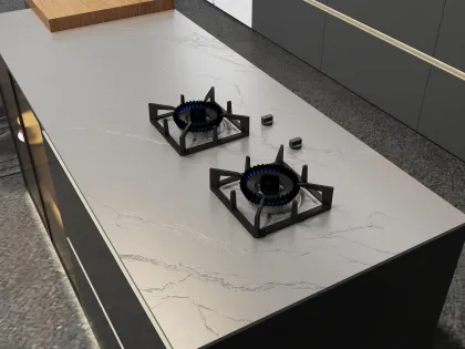 Open-concept integrated kitchen area