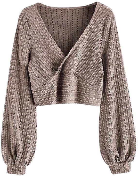 Women's Pullover Ribbed Cropped Knitwear