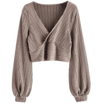 Women's Pullover Ribbed Cropped Knitwear