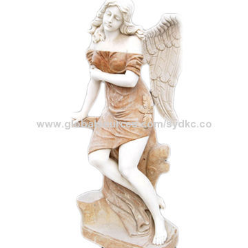 68" Beautiful Red Clothes Angel Polishing Marble Square Sculpture
